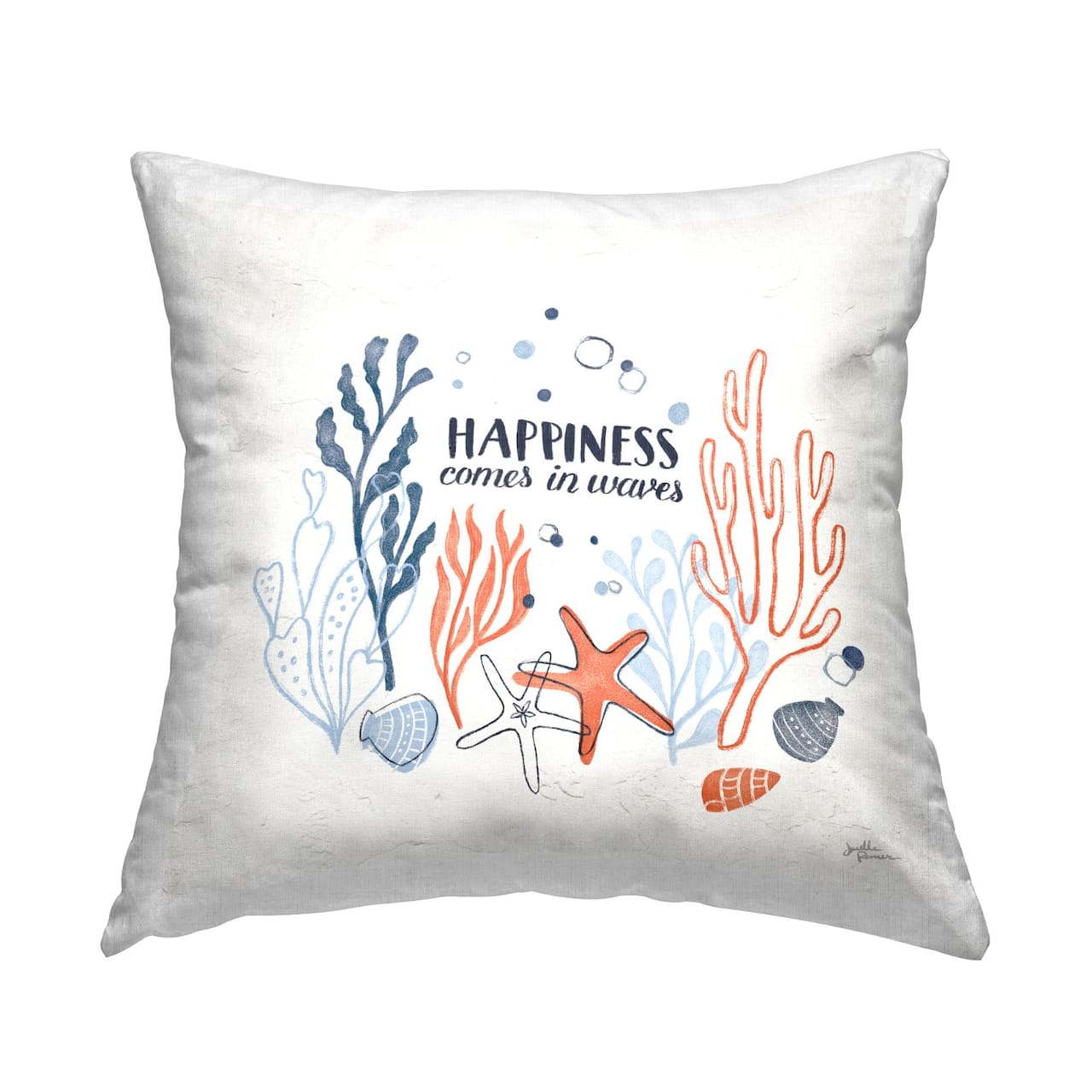 Stupell Industries Happiness Quote Seashell Coral Outlines Throw Pillow, 18" x 18"